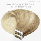 Lacer Hair Extensions Real Human Hair Tape in Balayage Light Brown to Platinum blonde Real Virgin Tape in Hair Extensions Human Hair PU Skin Weft Double Side 50g 20pcs/set 16 Inches