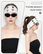 Grommet Headband for Women, White 23cm Hollow Out Elastic Hair Band, Eyelets Punk Grunge Stylish Hairband