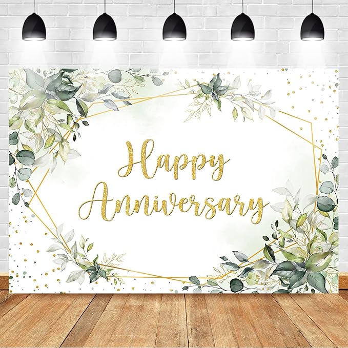 Mocsicka 7x5ft Anniversary Backdrop Large Greenery Happy Anniversary Family - Image 4