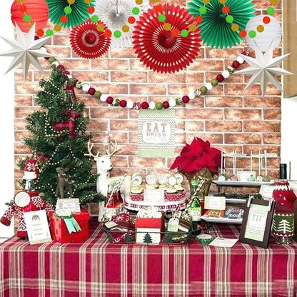 Christmas Party Decoration Set of Hanging Tissue Paper Fans Circle Garland - Image 3