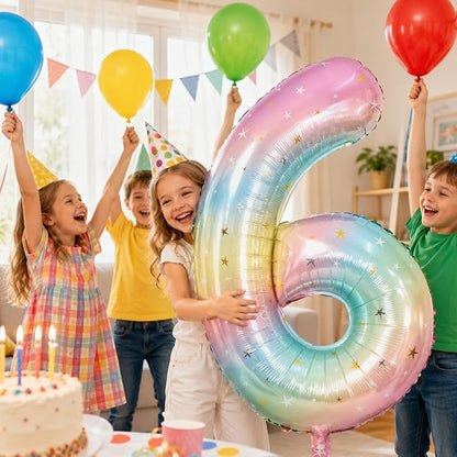 40 Inch 6 Balloon Number, Large Rainbow Foil Number 6 Balloons Birthday Party - Image 3