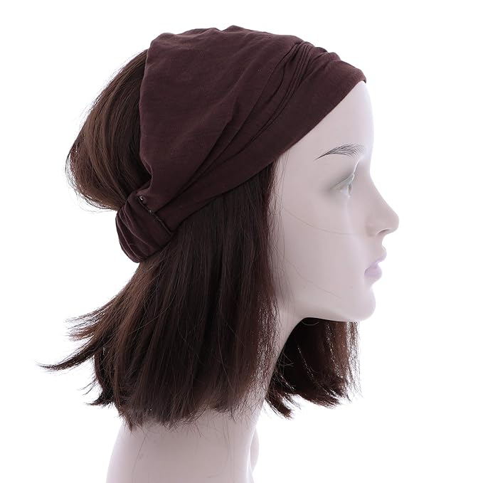 Motique Accessories Set of 3 Wide Cotton Head Band Solid Boho Yoga Style Soft Hairbands - Brown