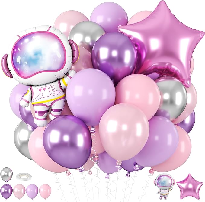Pink Space Balloons, Astronaut Star Foil Balloons, 12 Inch Metallic Purple by BIAPIAN