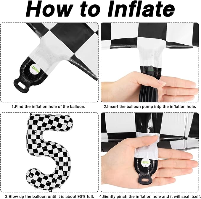 40 Inch Checkered Number 5 Balloon, Large Foil Black and White Number Balloon - Image 5