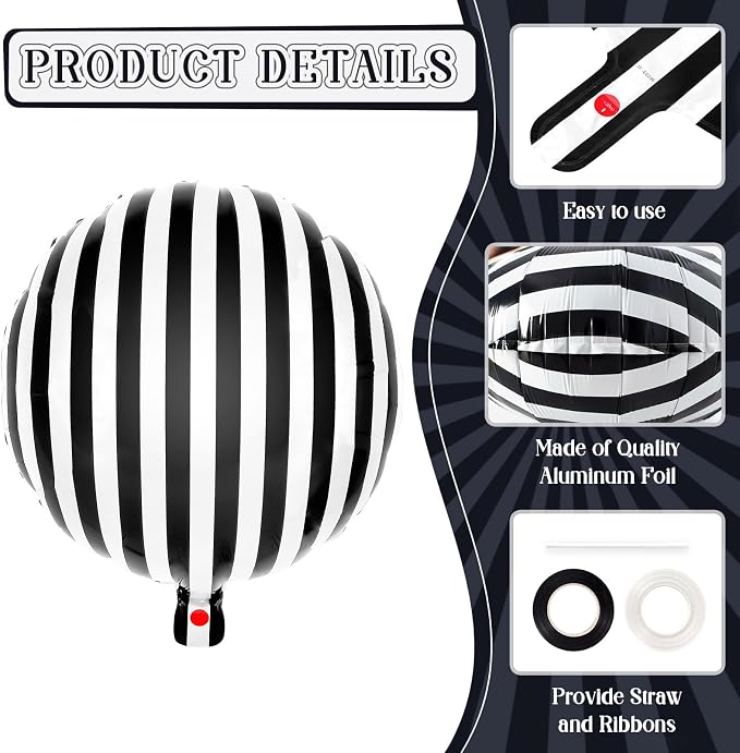 12 Pcs Black and White Striped Balloons, 18 Inch Halloween Foil Balloon - Image 5