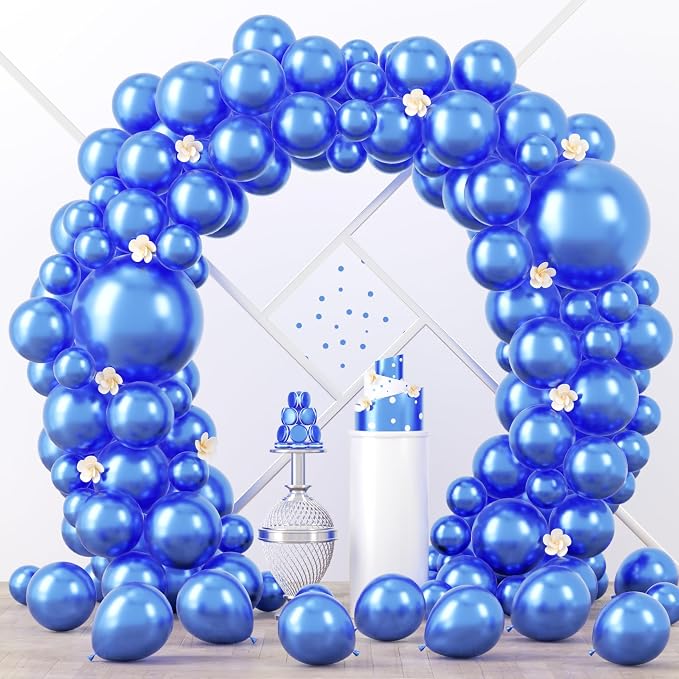 Voircoloria 90pcs Metcllic Blue Balloons Garland Arch Kit, 18 12 10 5 Inch | by Voircoloria