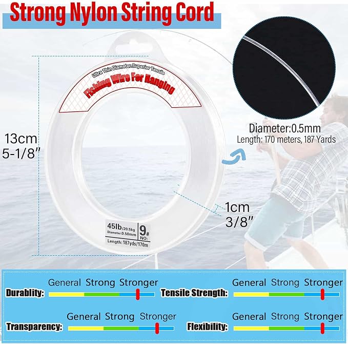 Clear Fishing Wire, Acejoz 656FT Fishing Line Clear Invisible Hanging Wire - Image 6