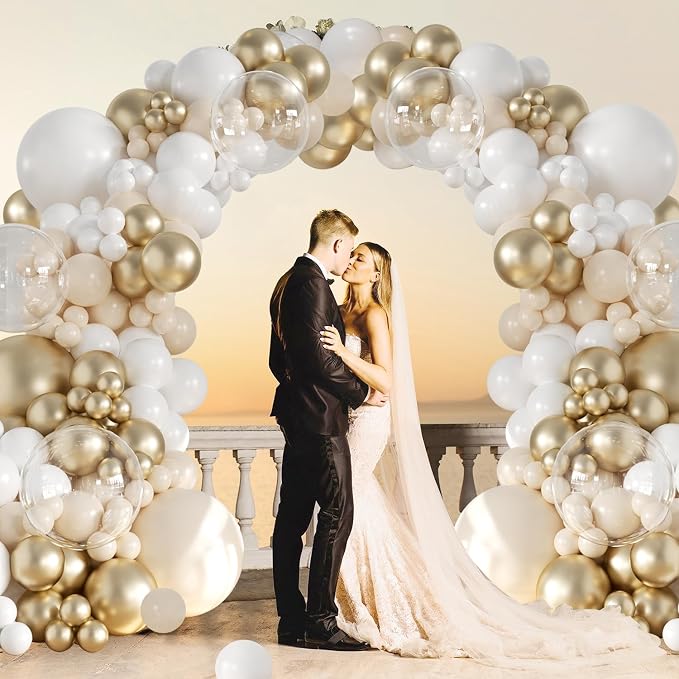 White and Gold Balloon Garland Arch Kit 132Pcs Metallic gold Ivory white Cream - Image 2