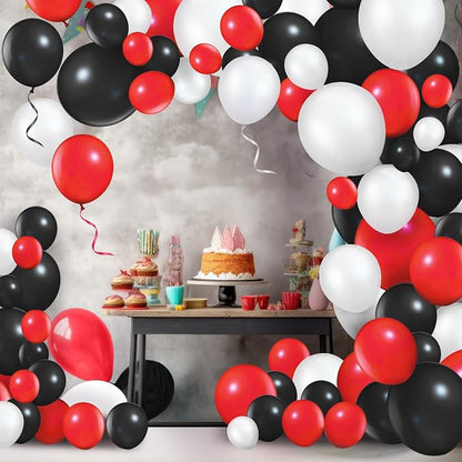 TecUnite 100 Pcs Red Black White Latex Balloons 13 Inch Colorful Round Balloons - Image 3