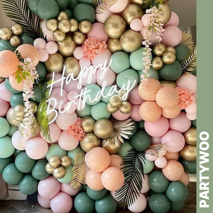PartyWoo Pink and Green Balloons 66pcs Metallic Green Dusty Pink Balloons | - Image 8