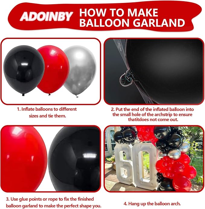Red and Black Balloons Arch Kit, ADOINBY 140Pcs Matte Red Black Metallic Silver - Image 3