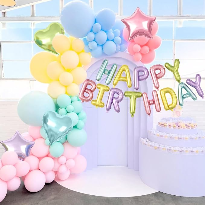 29PC Pastel Happy Birthday Balloon Banner, 16Inch 3D Aluminum Letter Banner Sign - Image 5