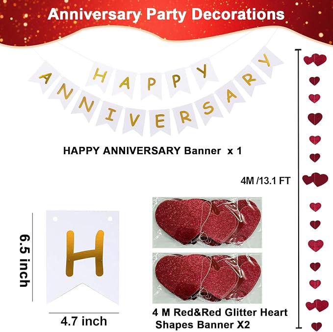 Happy Anniversary Banner Balloons Wedding Love Party and Background Indoor - Image 2