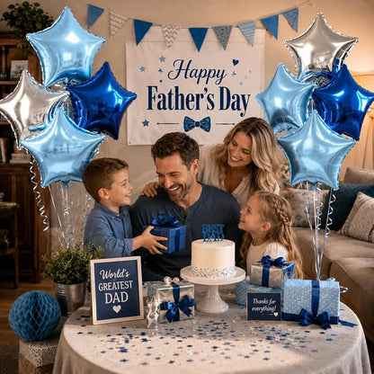 Blue Star Foil Balloons, 18 Inch Royal Blue Silver Stars Shape Foil Helium - Image 6