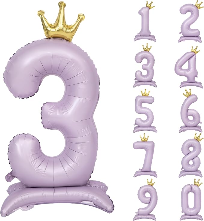 Standing Purple Crown Number 3 Balloon 40In Pastel Purple Crown 3 Balloon | by YOIOZAIZAI