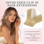 DOORES Clip in Hair Extensions Real Human Hair 16 inch 110g 7pcs Invisible Human Hair Extensions Clip ins, Injected Seamless PU Clipins Invisi Edge, 18A/60 Drity Blonde Mixed Platinum Blonde