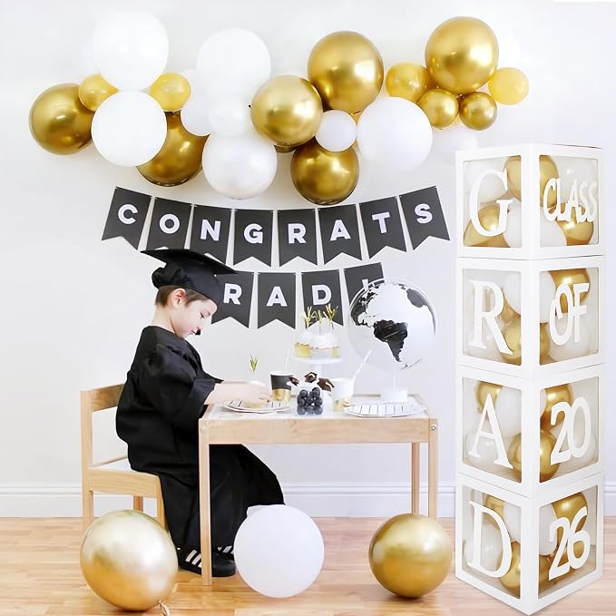 Graduation Decorations 2026, PROUD OF YOU, Class of 2026 and 130pcs White Gold - Image 4