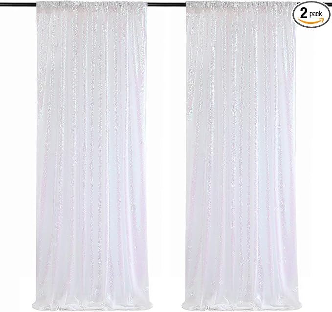 Poise3EHome White Iridescent Sequin Backdrop Curtains, 2 Panels 2FTx8FT Glitter by Poise3EHome