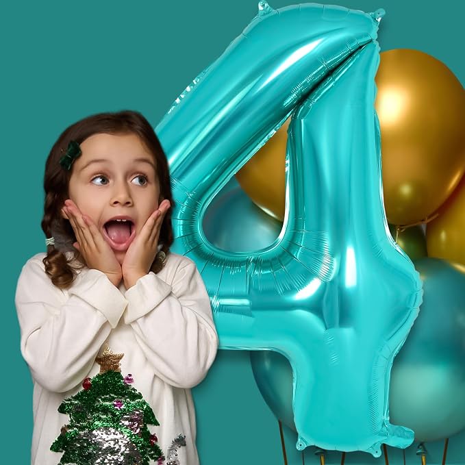Teal Blue Number 4 Balloon, 40 Inch Big Large Foil Helium Number Balloons - Image 4