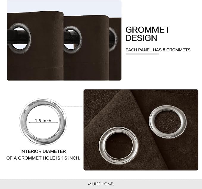 MIULEE Velvet Curtains Brown 52 x 108 Inch Length Set of 2 | Extra Long Grommet - Image 3