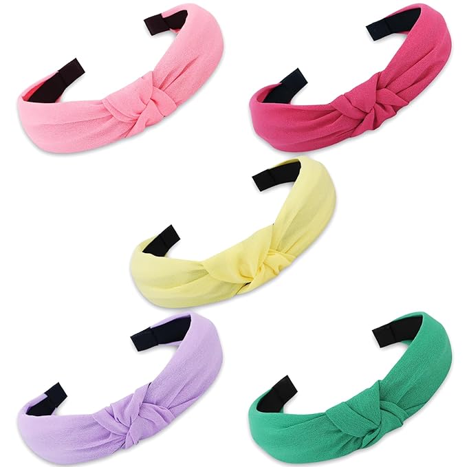 VELSCRUN 5 Pcs Head Bands - Wide Boho Knot Turban Elastic Multicolour Hair Accessories for Women and Girls, Ideal Gifts