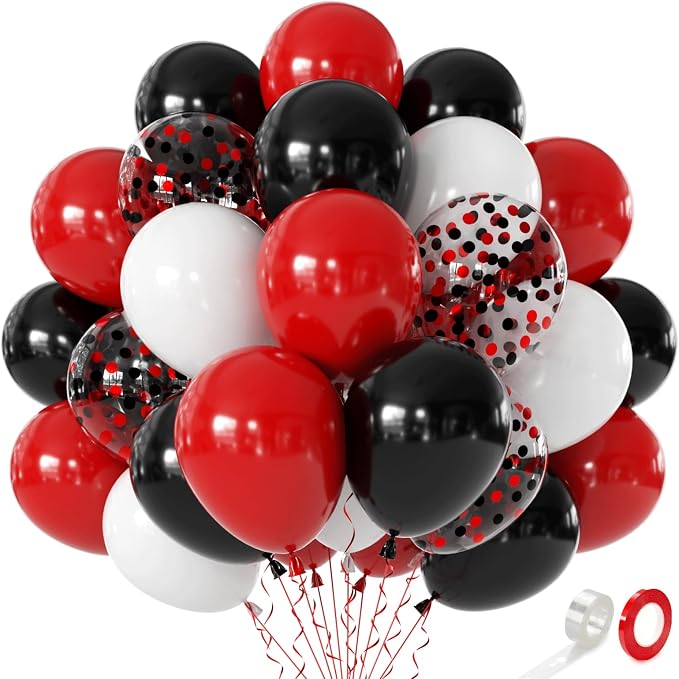 Red Black and White Balloons, 12 Inch | Latex Balloons by Unknown