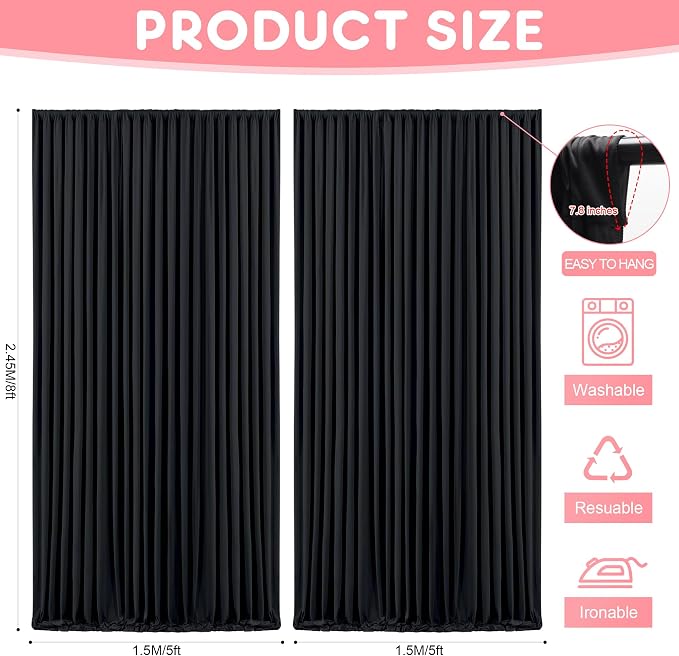 Asee'm Black Backdrop Curtains Drapes - Image 2