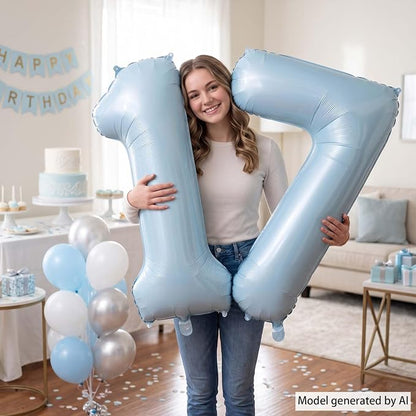 Baby Blue Number 17 Balloon 40 Inch, Foil Pastel Numeral Party Supplies | - Image 6