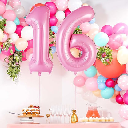 Pink Number 16 Balloon, 40 Inch Big Large Foil Helium Number Balloons, Giant - Image 2