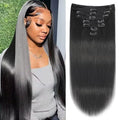 Clip on Hair Extensions Real Human Hair Clip ins 28 Inch Long Clip ins Remy Human Hair For Women Natural Straight Seamless Clip in Hair Extensions(28inch,#1B)
