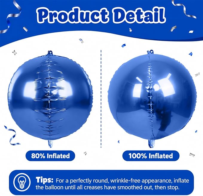 Blue Silver Black Round Balloons Foil, Metallic Blue Silver Balloons - Image 7