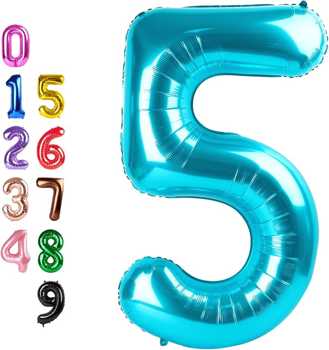 Number Balloons 5 Balloon Light Blue by Enyeopd