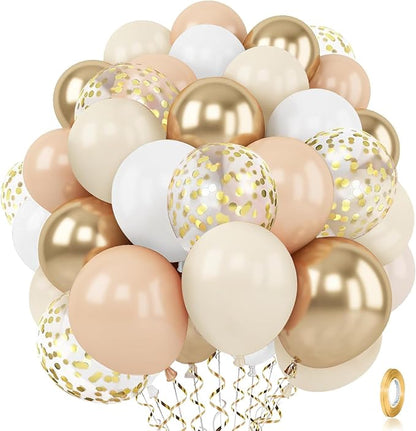Zesliwy Gold White Sand Confetti Balloons, Party Decor | Beige Gold Nude by Zesliwy