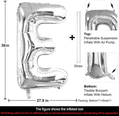 Lovoir 40 Inch Large Silver Letter E Balloons Big Size Jumbo Mylar Foil Helium - Image 2