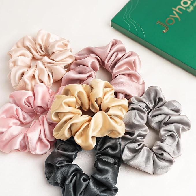 Joyhabit Silk Scrunchies for Women and Girls, Black, 5 Pieces, 4CM Hair-Friendly Cute & Durable Hair Ties for Women, Great for Bedtime and Everyday Style