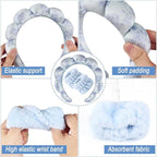 Zkptops Spa Headband for Washing Face Wristband Set Flower Sponge Makeup Skincare Velvet Fabric Bubble Soft Get Ready Hairband for Women Puffy Headwear Non Slip Thick Thin Hair Accessory(Blue Flowers)