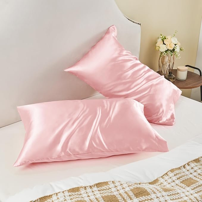 BEDELITE Satin Pillowcase for Hair and Skin, Super Soft Similar to Silk Pillow Cases 4 Pack with Envelope Closure, Cooling Pillowcases for Women Men (20"x36" King Size, Pink)