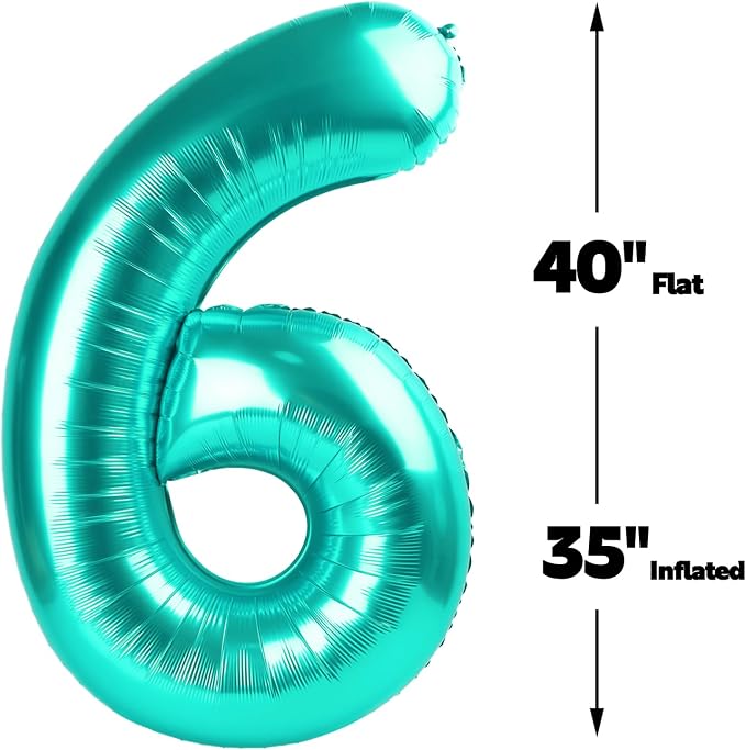Teal Blue Number 6 Balloon 40 inch, Balloon numbers party supplies, deco photo - Image 3