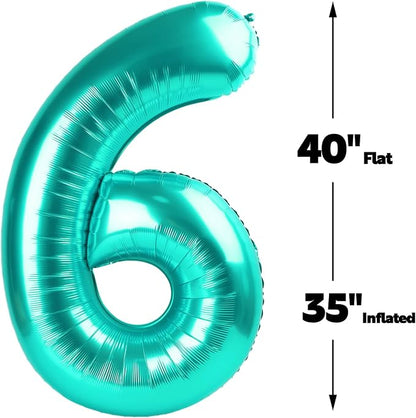 Teal Blue Number 6 Balloon 40 inch, Balloon numbers party supplies, deco photo - Image 3