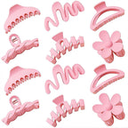 12 Pcs Claw Clips, Multi-Shapes Hair Clips for Women Girls, Non-Slip Large Jaw Claw Clips for Thick Thin Curly Hair Accessories (Light Pink)