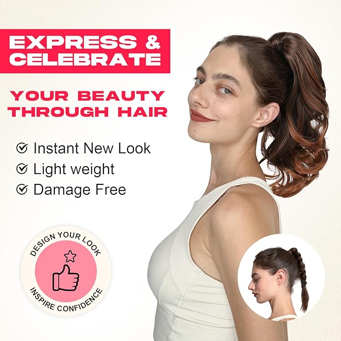 Ponytail Extension - 14" Claw Clip in Ponytail Hair Extensions Natural Soft Synthetic Layered Wavy Pony Tail Hair Pieces for Women - Light Brown