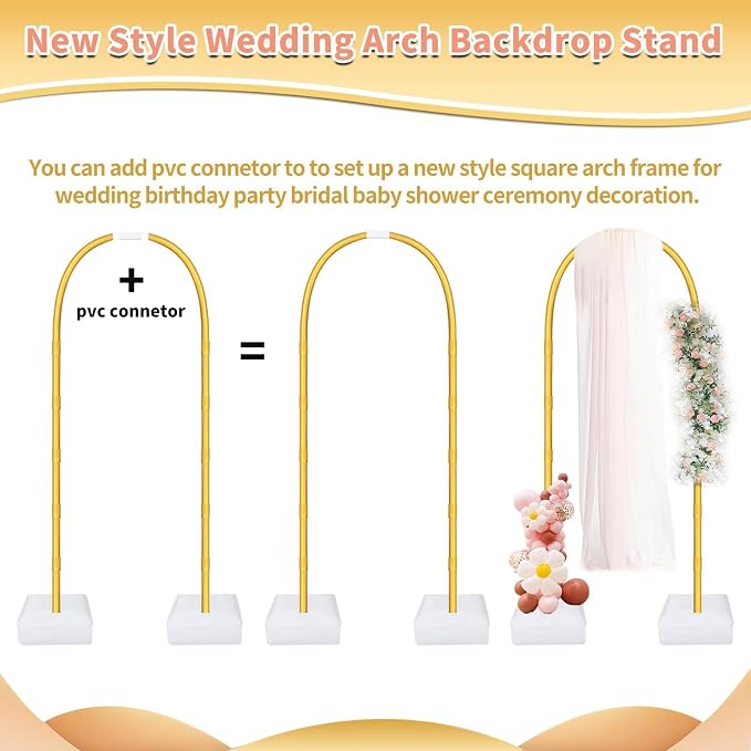 Bazen Half Arch Backdrop Stand for Party Adjustable Height Gold 8.2FT& 6FT | - Image 5