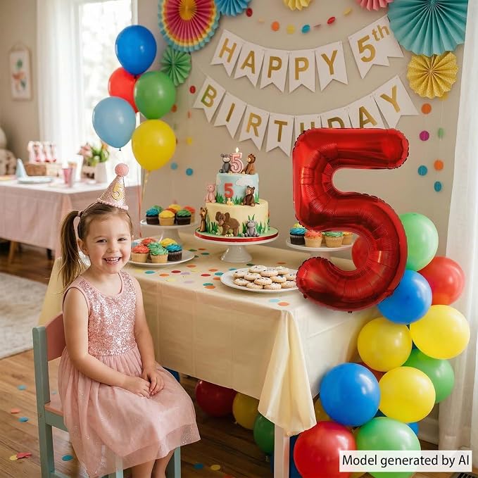Red Number 5 Balloon 40 Inch, Foil Numeral - Image 3