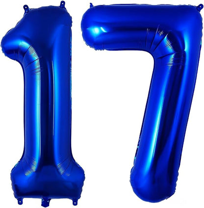 Navy Blue 17 Balloon Number, 40 Inch Number 17 Balloon Big Dark Blue Foil Mylar by BBPOOL