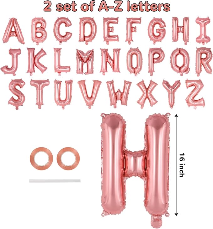 52 Pcs Rose Gold Letter Balloons, 16 Inch Foil Alphabet Letter Balloons - Image 2