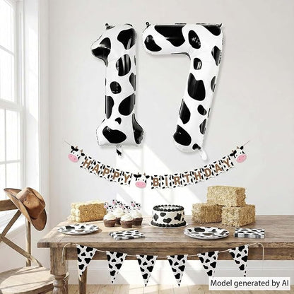 40 Inch Cow Print Number 17 Balloon Set, Giant Black & White Foil Mylar Number - Image 5