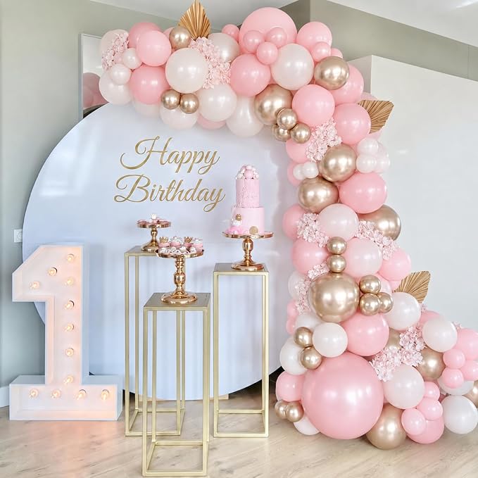 Pink and Gold Balloons, 12 Inch Pastel Light Pink and Pearl Sand White Latex - Image 3