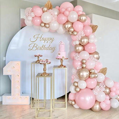 Pink and Gold Balloons, 12 Inch Pastel Light Pink and Pearl Sand White Latex - Image 3