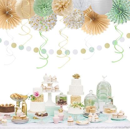 Champagne-Gold White Sage-Green Women Birthday Decorations Huglony | 21pcs Boho - Image 6