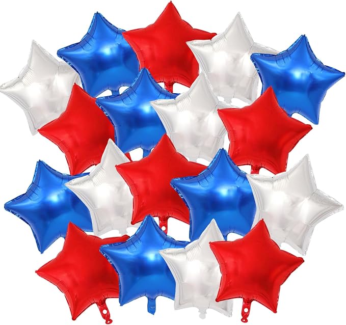 18 Pack 18 Inch Red White Blue Star Balloons, Metallic Foil Star-Shaped Helium by Broeify